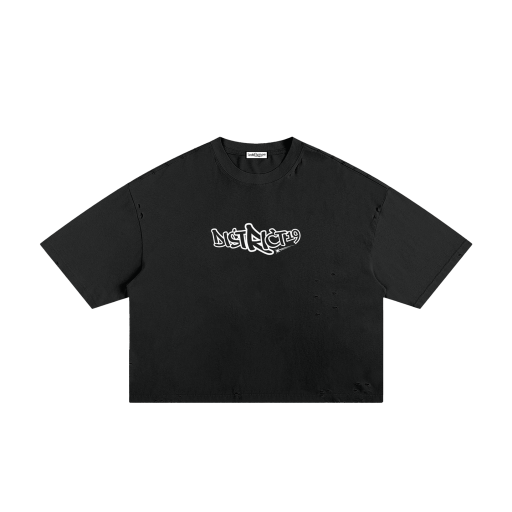 4-Elements Black Classic Frayed Boxy Tee