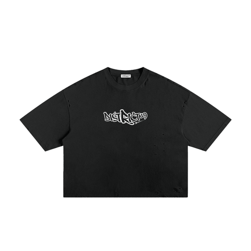 4-Elements Black Classic Frayed Boxy Tee