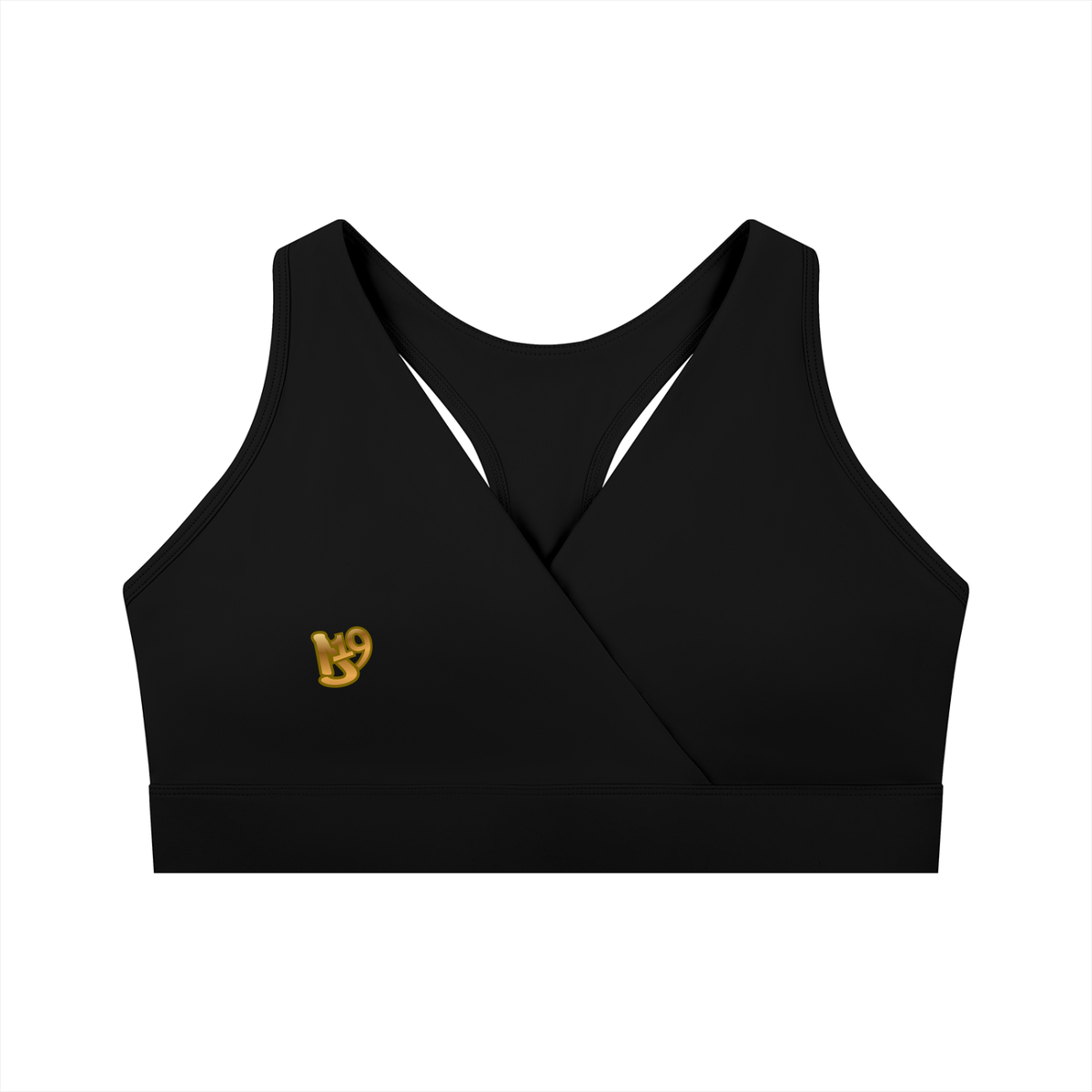 D19 Black Women's Crossover V-Neck Sports Bra